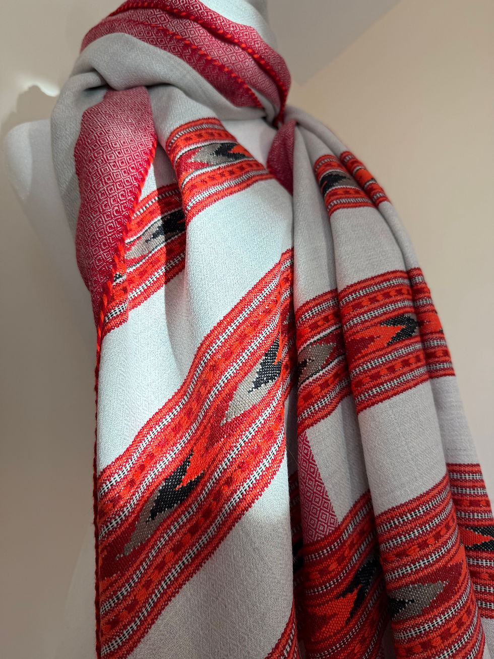 Thumbnail: Yak Wool Shawl with 3-Stripe  Tribal Embroidery