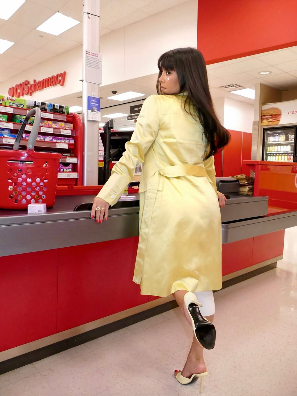 _kourtneykardash wearing JUICY 100 in butter yellow patent leather, available on _revolve