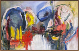 red , yellow, white, and blue large oil painting