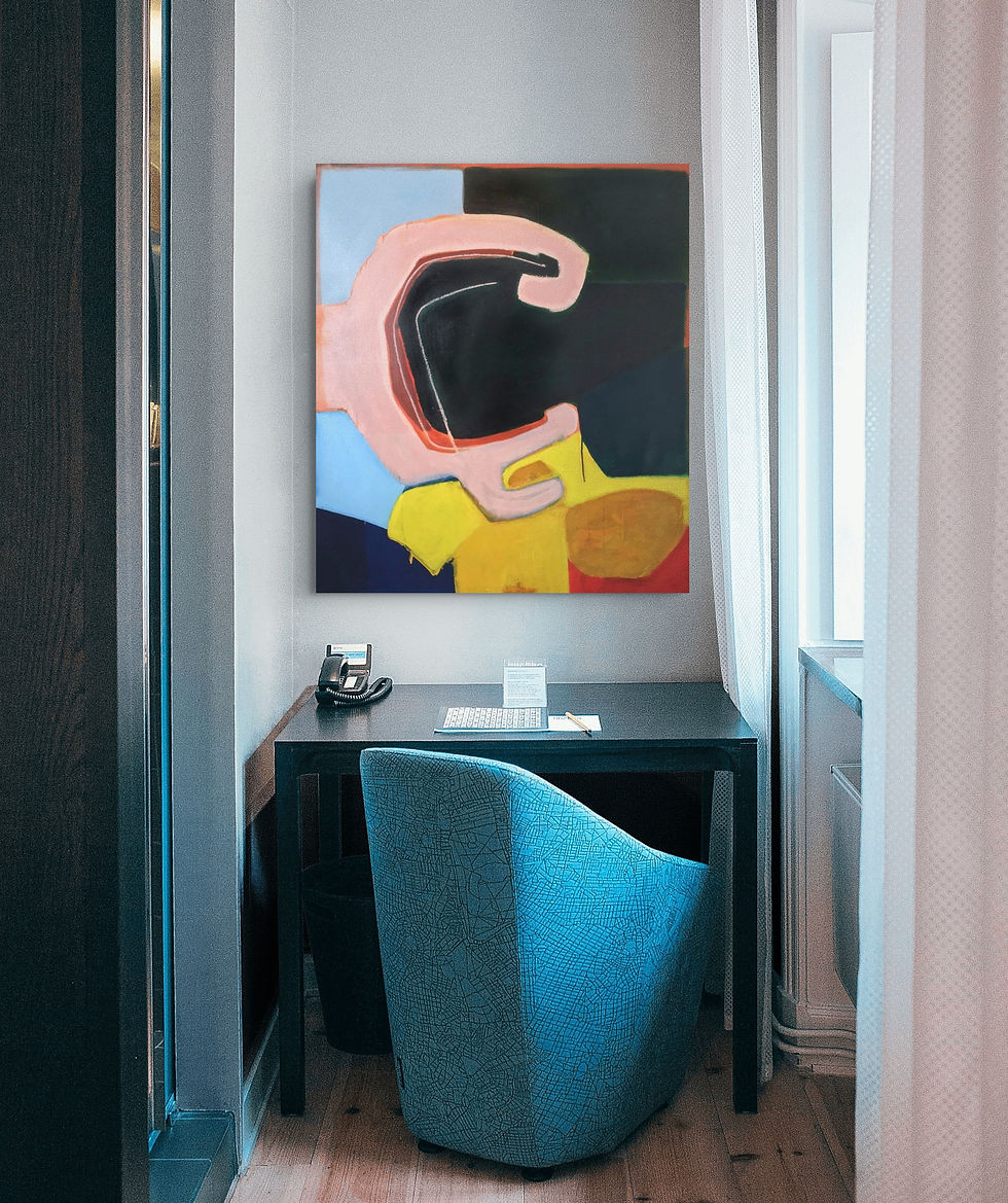 Virtual install of Abstract I hanging in a small office nook