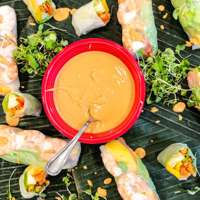 Get a Fresh Start To your Week: Rainbow Seafood Spring Rolls with a Peanut Butter Gochujang Sauce