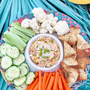 Buffalo Goat Cheese Jackfruit Dip with Homemade Pita Chips