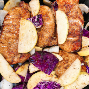 A Easy Quick Fall Dinner: Air Fryer Brown Sugar Rubbed Pork Chops with Apples and Vegetables