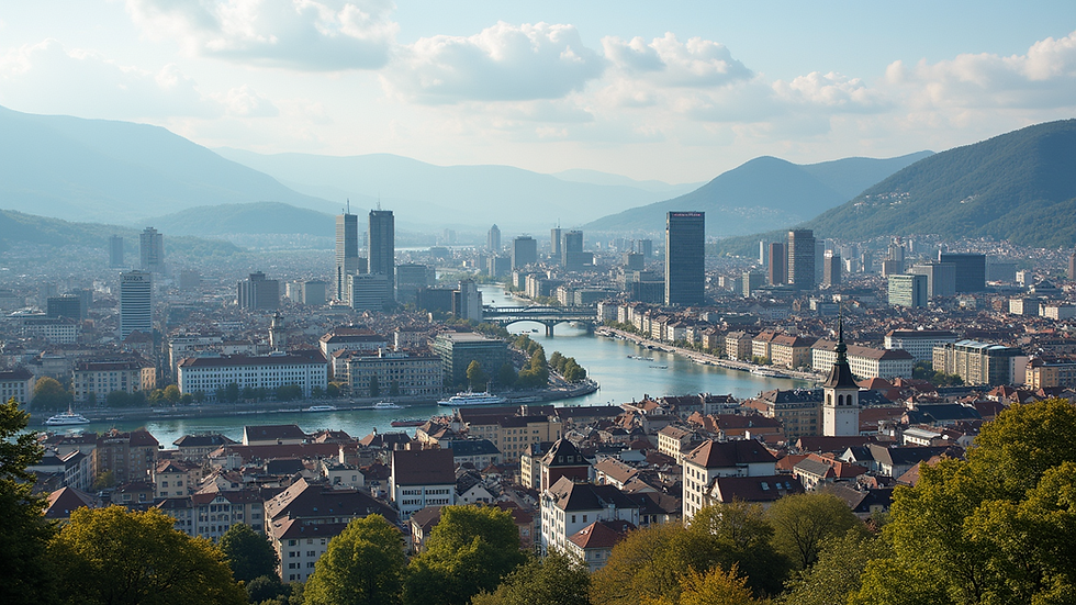 High angle view of a vibrant Swiss cityscape
