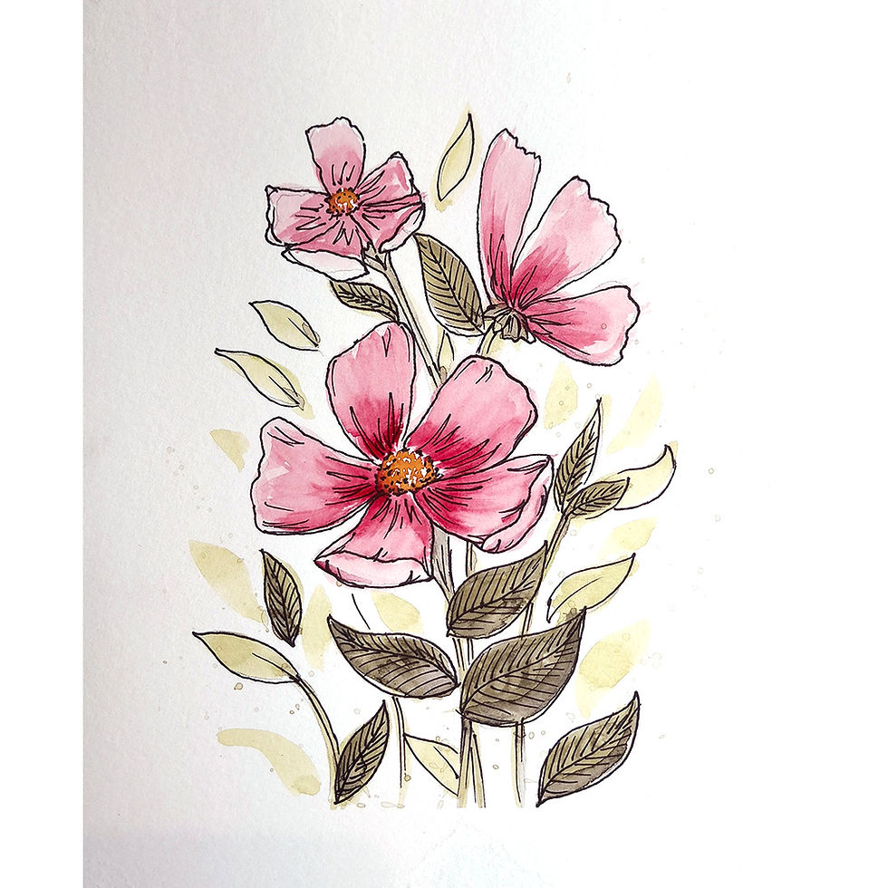 Pink Flowers - Watercolor Sketch