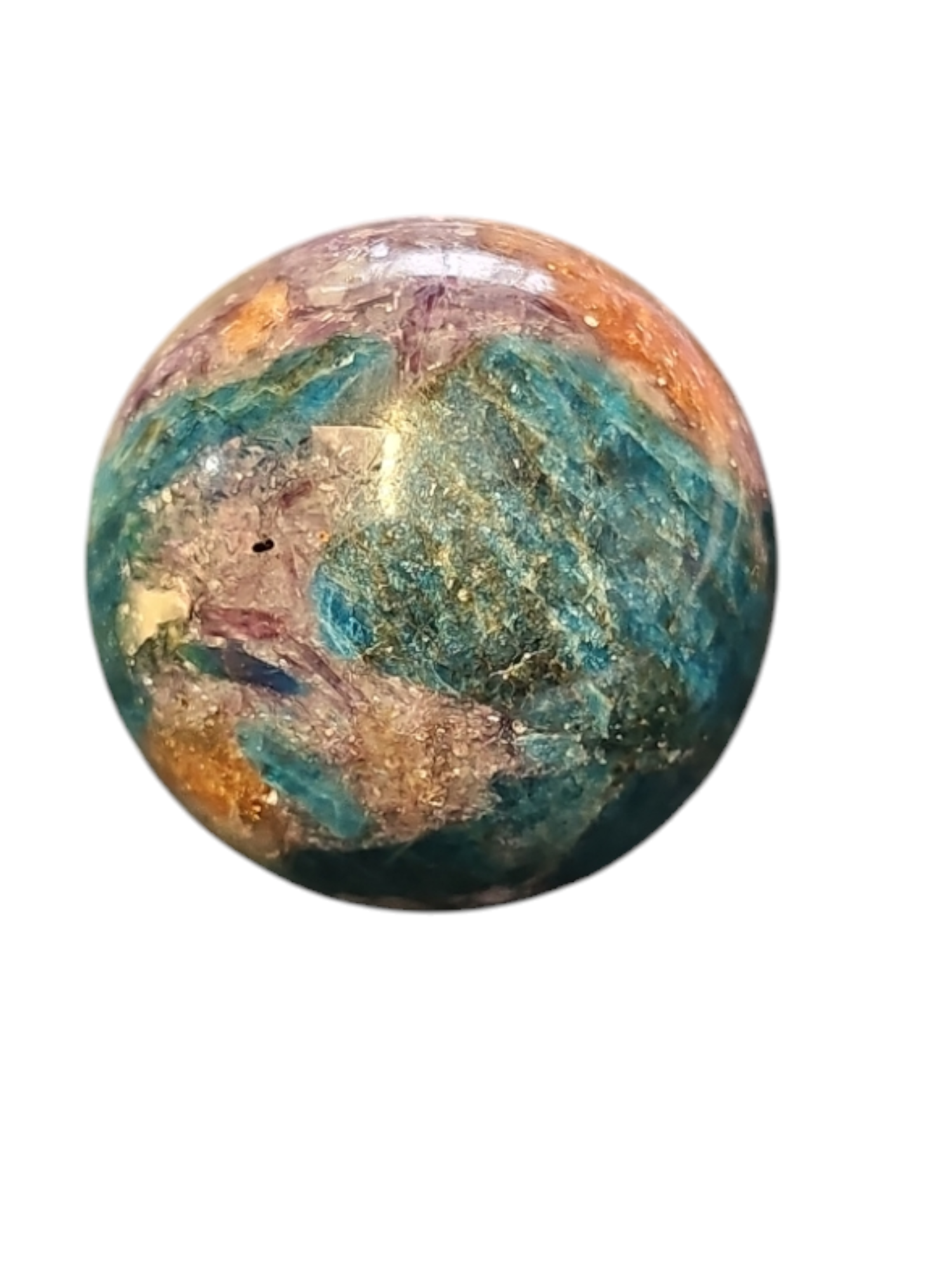 Lepidolite/golden sunstone/apatite sphere