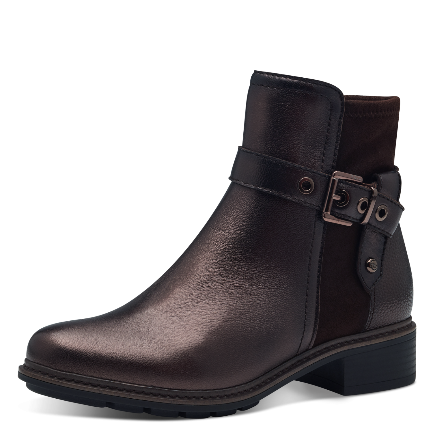 Tamaris Metallic Chocolate Brown Leather Ankle Boots