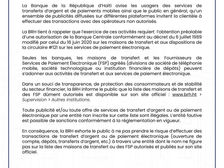 Économie : la BRH met en garde les entreprises de transfert d'argent non-autorisées