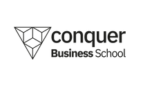 Logotipo da Conquer business school nas cores preto e branca