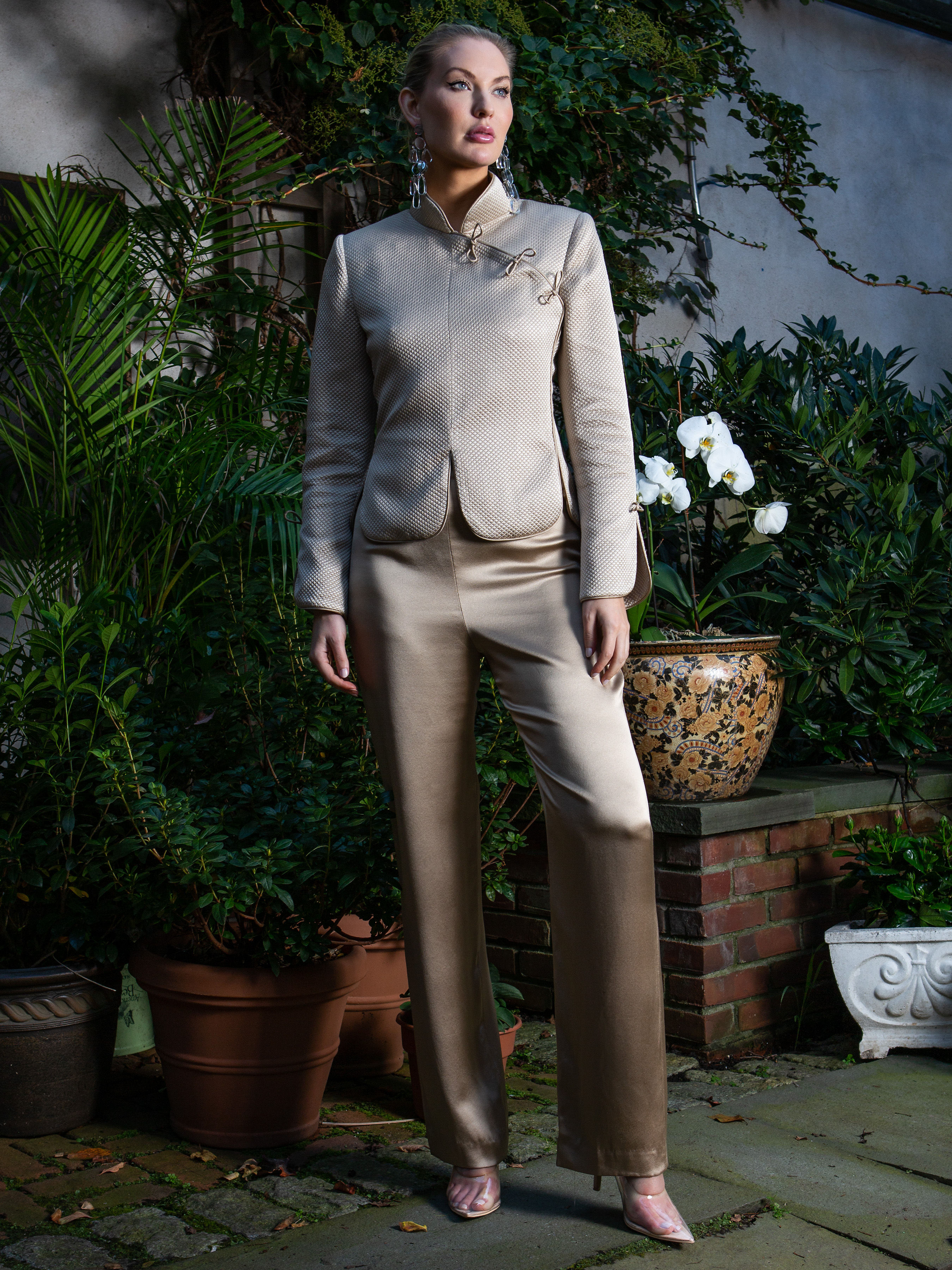 Jacquard Silk & Wool Side Closure Jacket