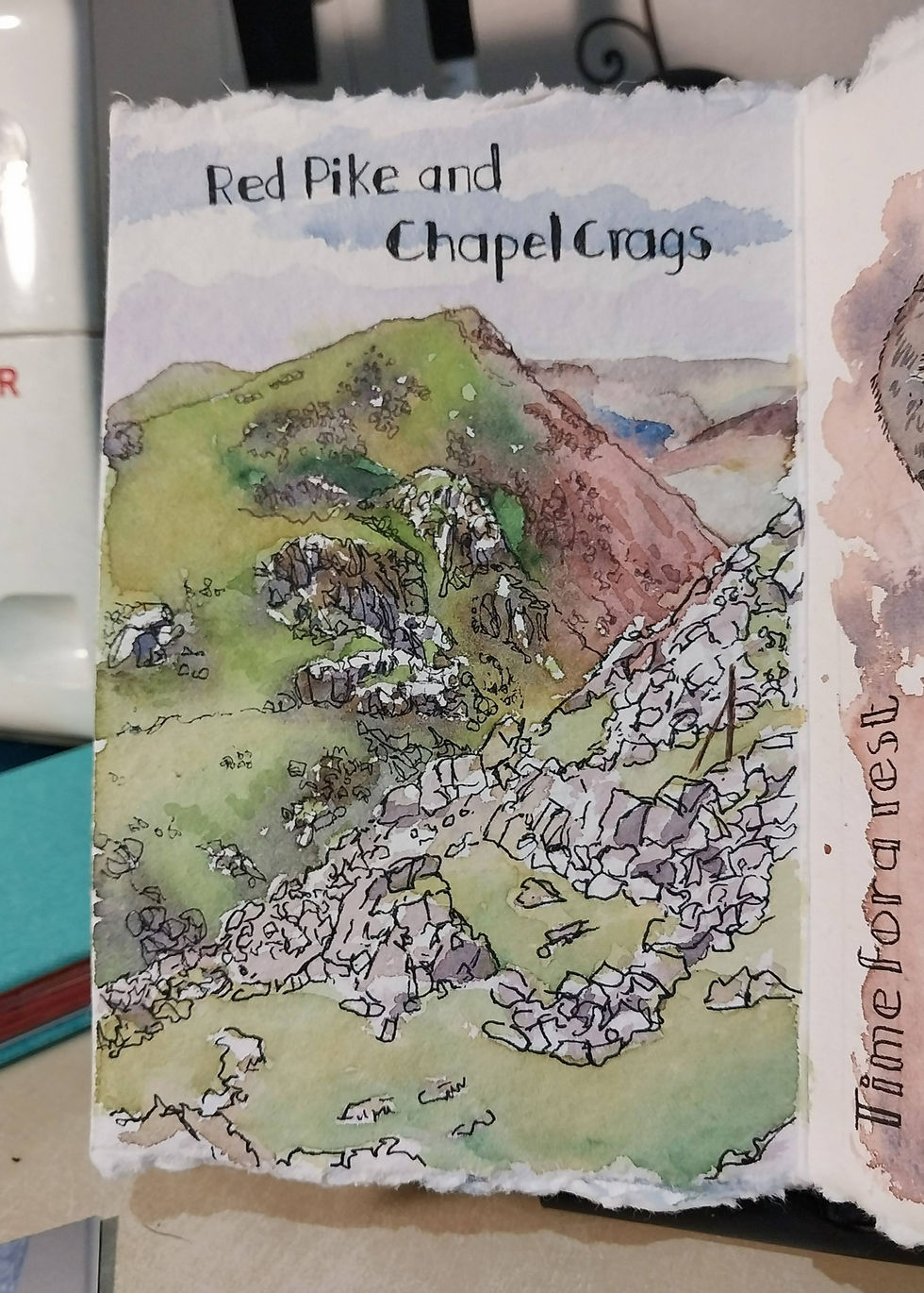A landscape from one of our epic walks. This is in the cotton rag sketchbook.