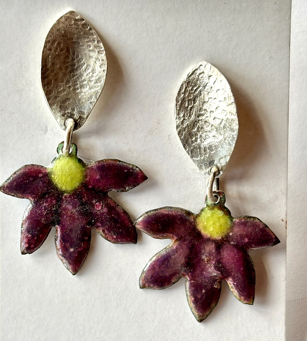 Thumbnail: Sterling and Enamel Flower Earrings