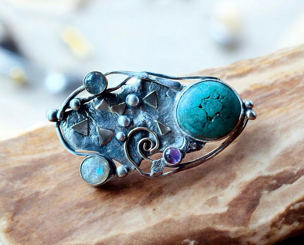 Thumbnail: Abstract brooch with bronze, ceramic cabochon