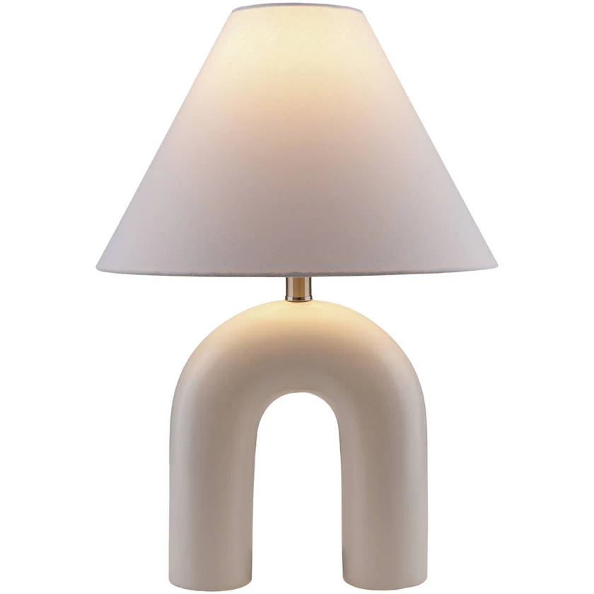 white table lamp with curved white base