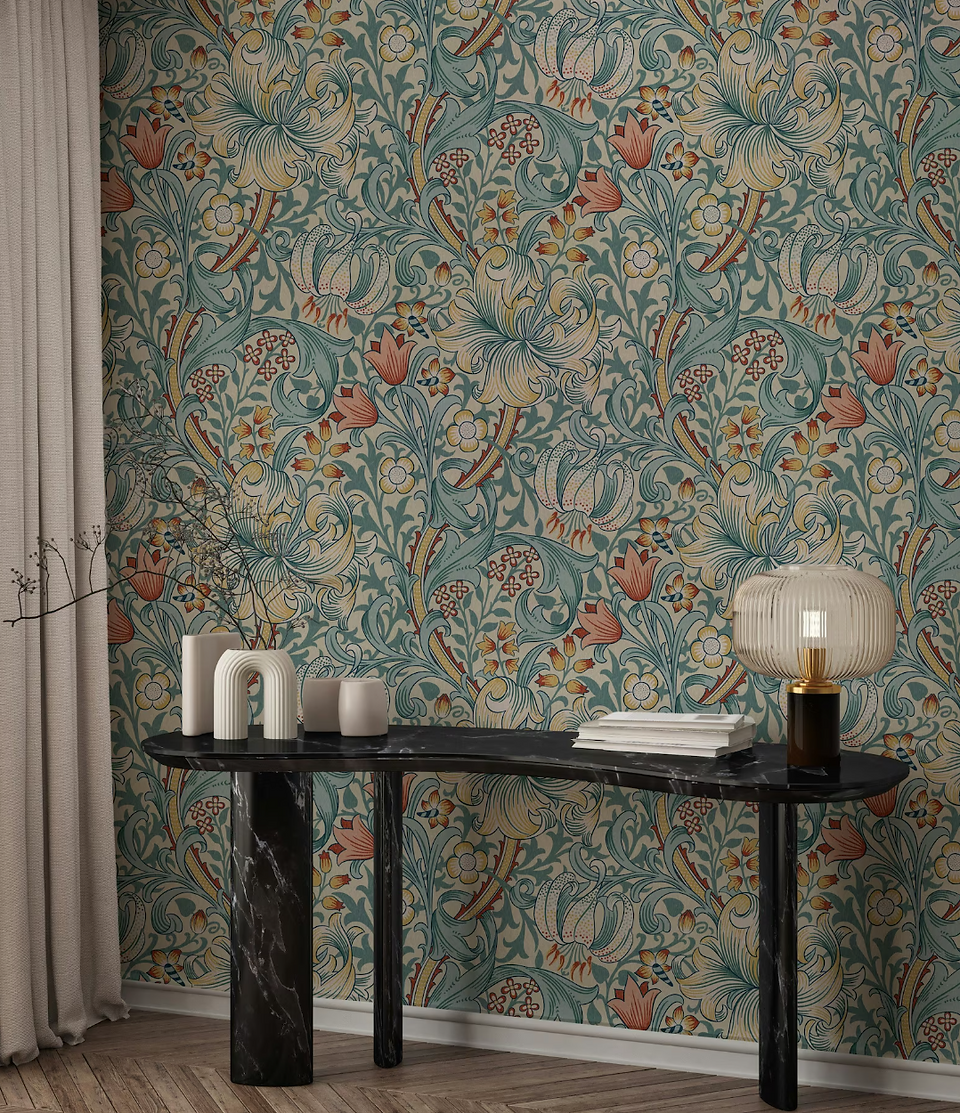 William Morris Golden Lily Wallpaper - Autumn Honey, Indigo Meadow, Slate Quarry & Amber, Summer Forest - 1899 John Henry Dearles Design