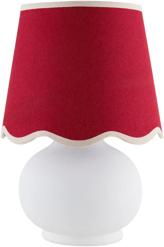White cottage lamp with red shade