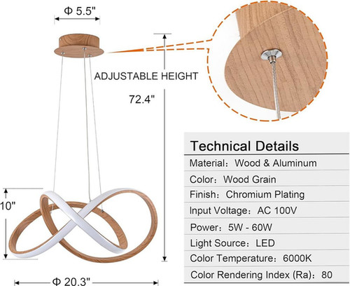 Modern LED Pendant Light in Wood Finish