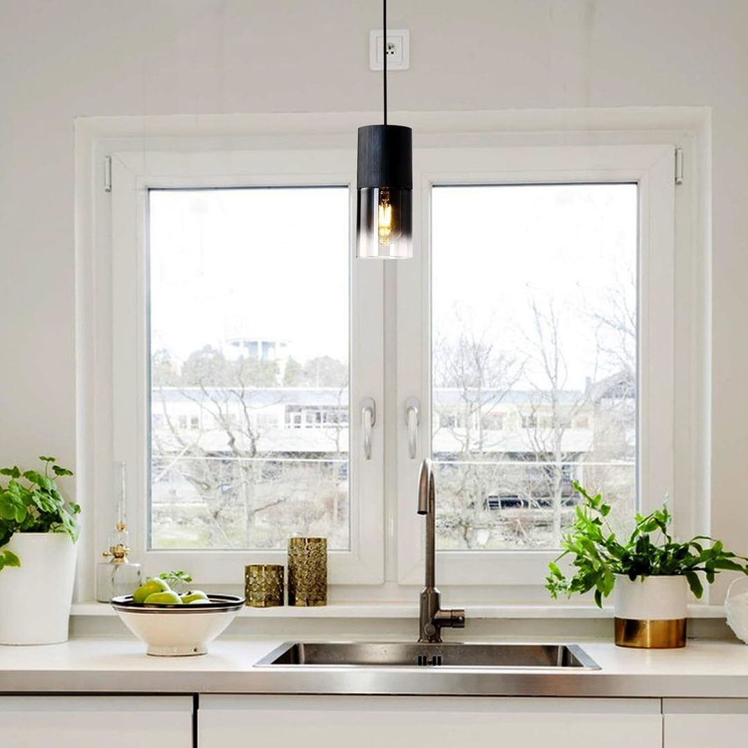 Black Pendant Light Fixture Modern Industrial Glass