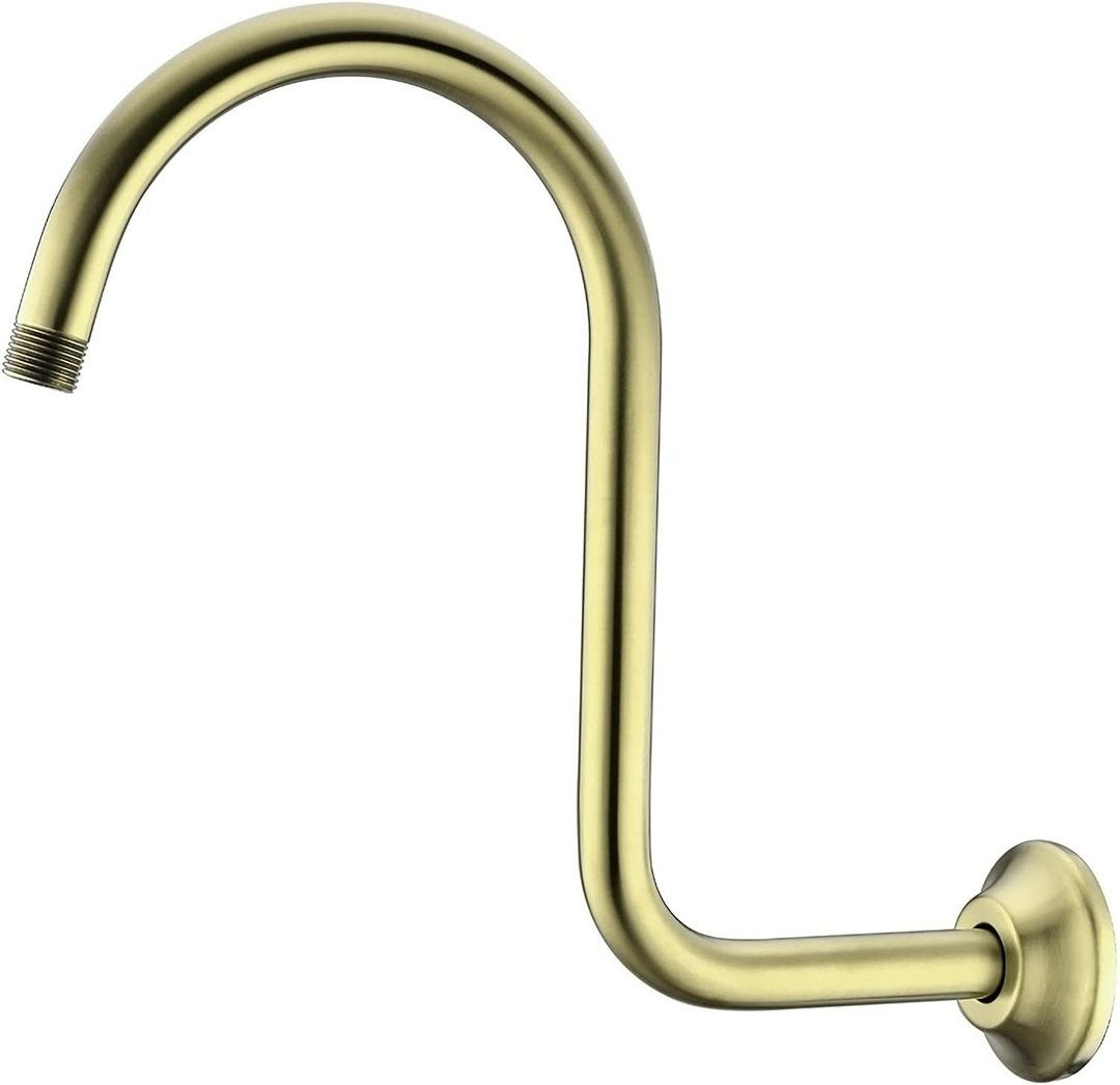BESTILL 13" Gooseneck Shower Arm and Flange, Brushed Gold