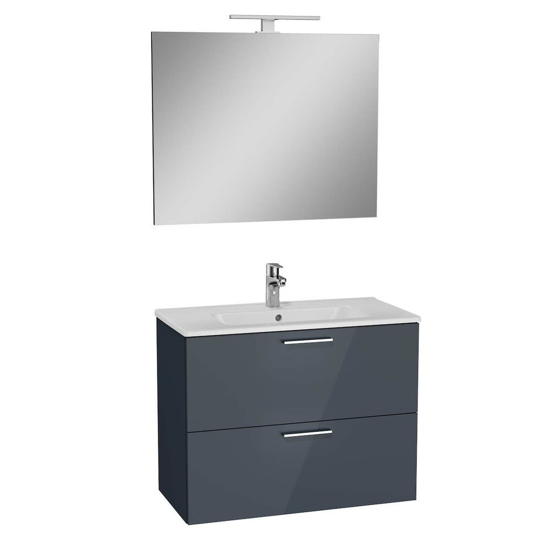 Wall Hung Mia Vanity w/Sink + Mirror & Light Combo Black 80cm