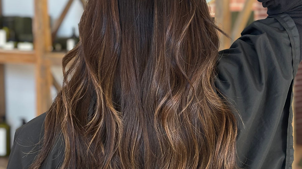 Seamless hair extensions Colorado Springs — dimensional brunette balayage at TRU Hair Salon