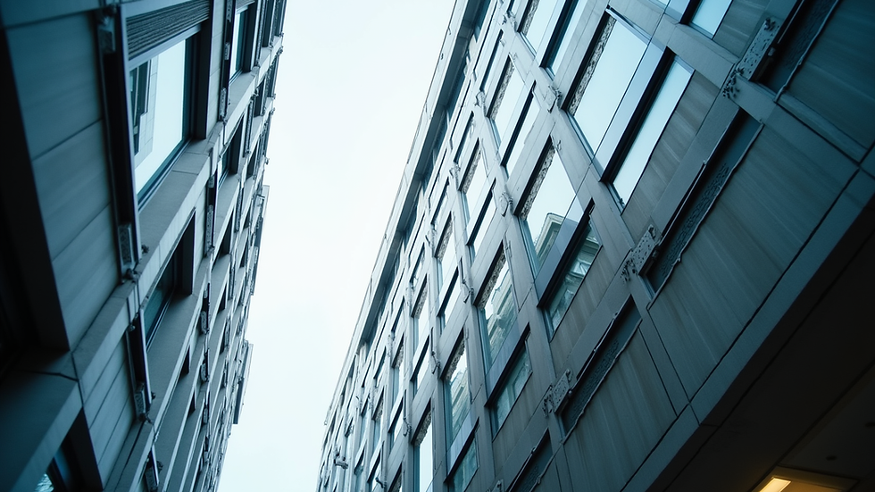 Eye-level view of a modern office building in a European city