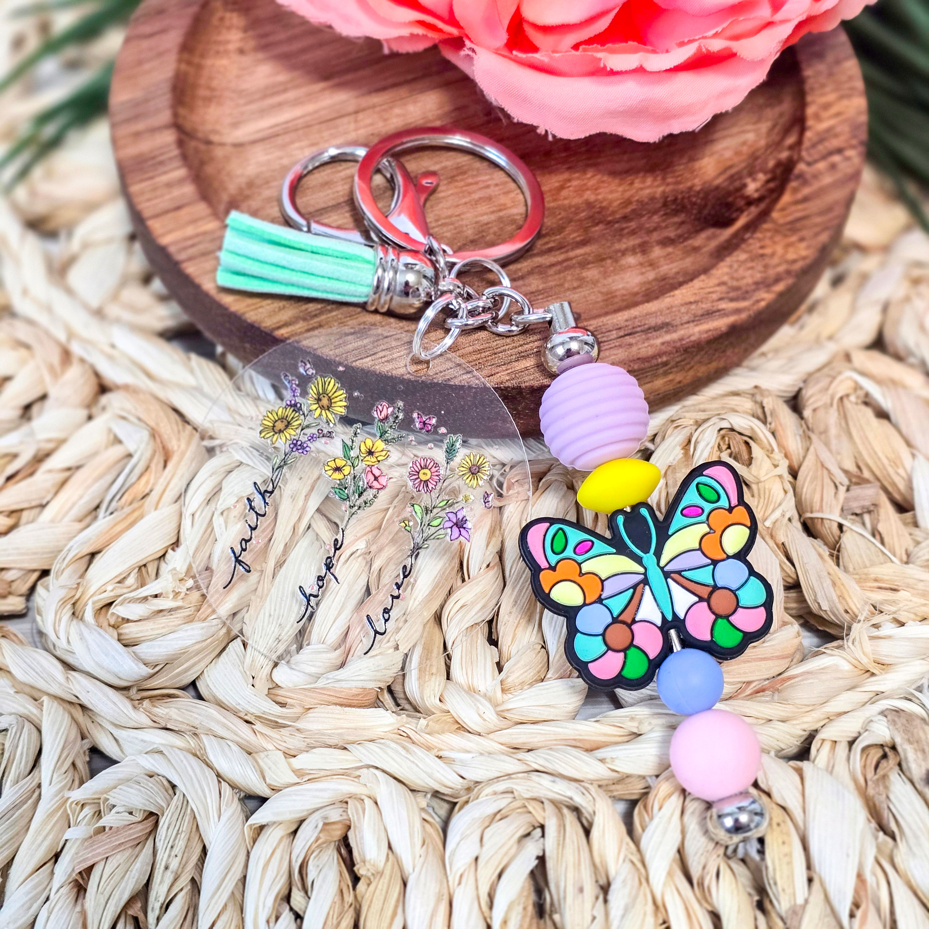 Faith, Hope, Love & Butterfly Keychain