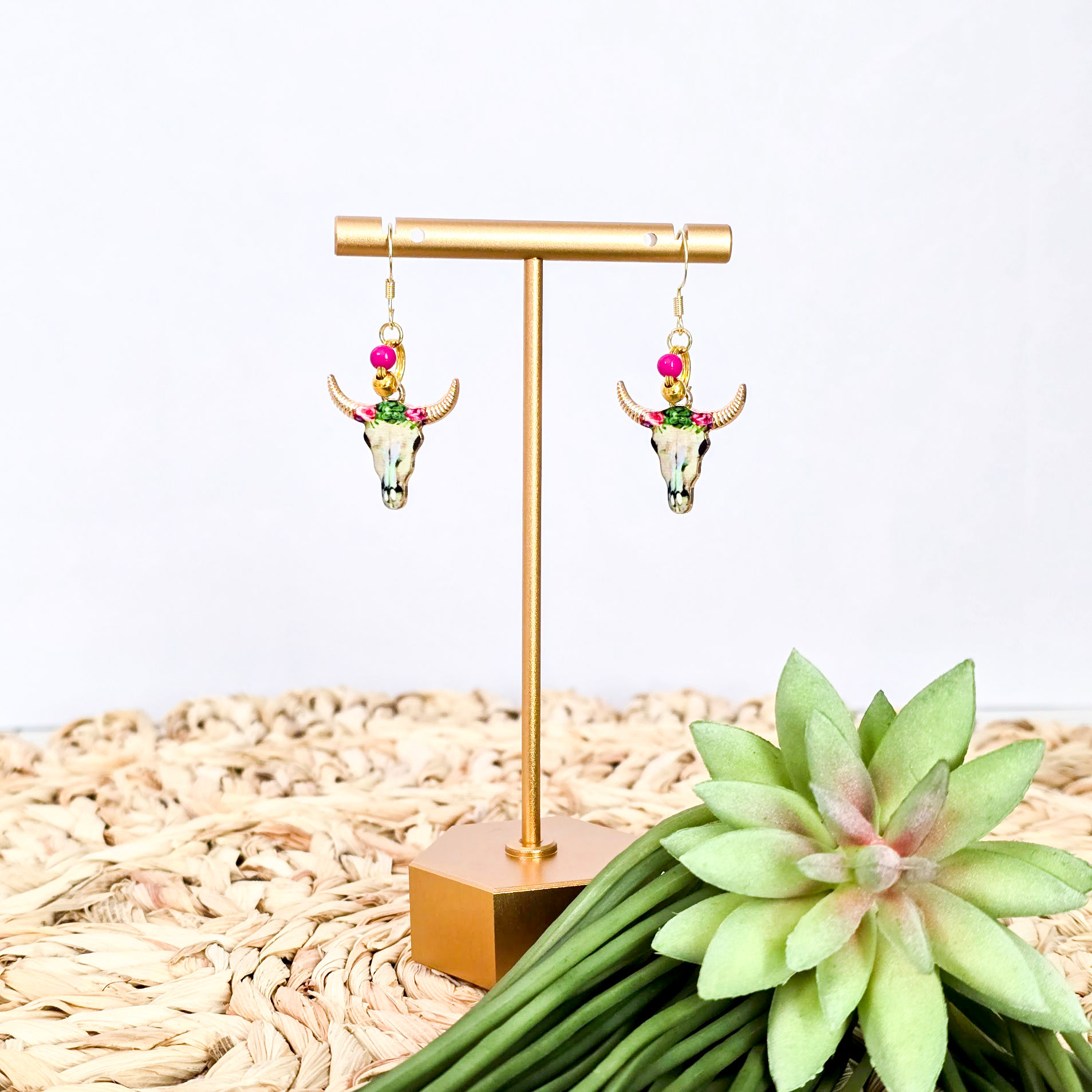 Bull Head Enamel Charm Earrings | Western Style Jewelry