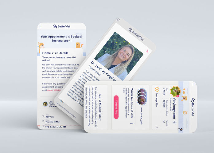 BetterVet web-app screens