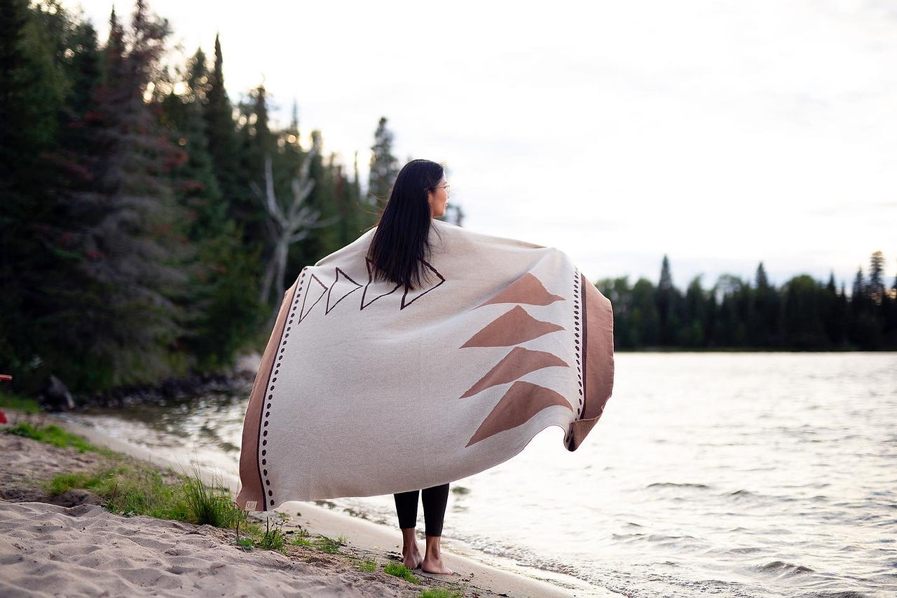 Indigo Arrows knit blanket.
