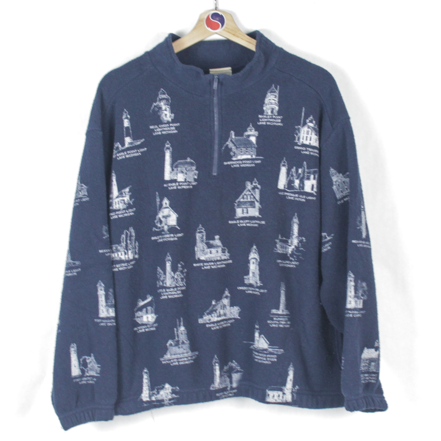 90’s Great Lakes Lighthouses 1/4 Zip Sweatshirt - XXL (XL)