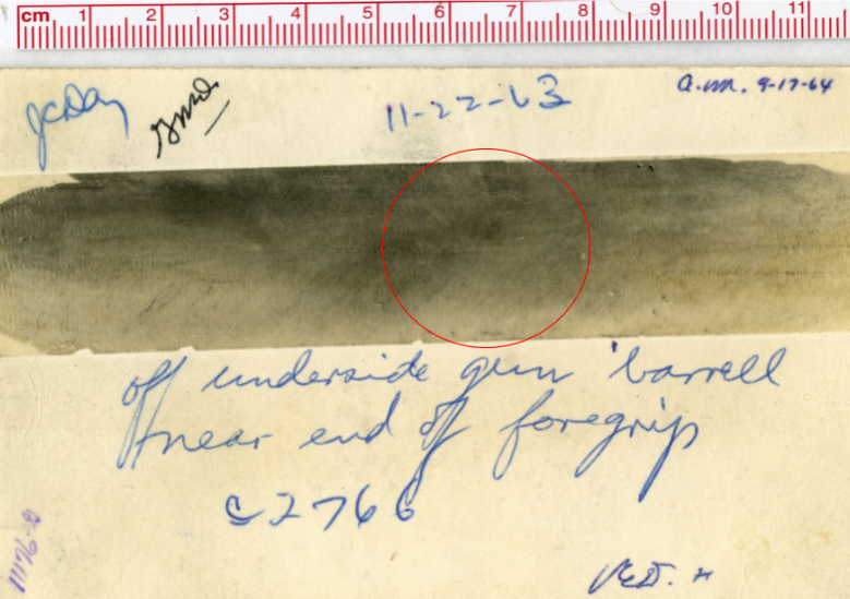 Lee Harvey Oswald's palmprint lifted from Mannlicher-Carcano rifle, Commission Exhibit 637