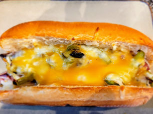 BEEF SMOKED SAUSAGE HOAGIE WITH PEPPERS & ONIONS & TANGY MUSTARD SAUCE