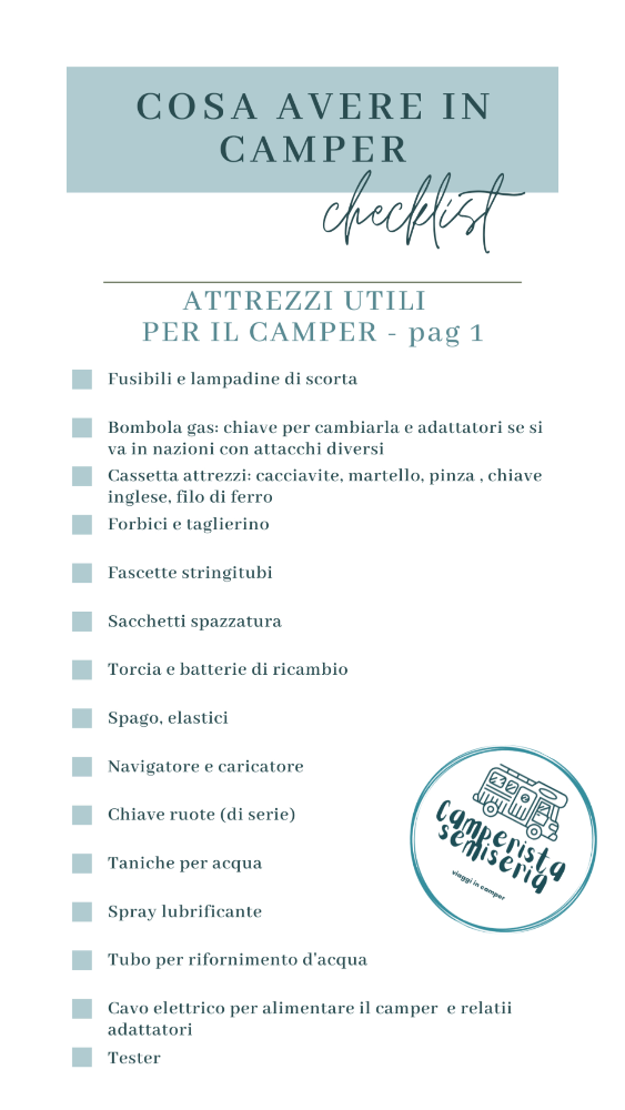 Lista con gli attrezzi da avere in camper