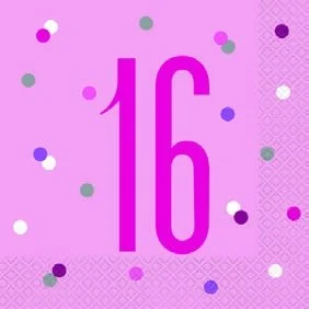 (16) Glitz Pink 16Th Birthday Lnapkins