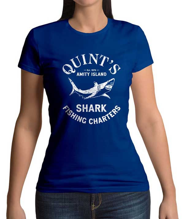 Thumbnail: Jaws Quint's Shark Fishing Women's royal navy t-shirt