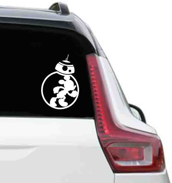 Disney's Mickey Mouse BB-8 Vinyl Decal Sticker on a rear car window