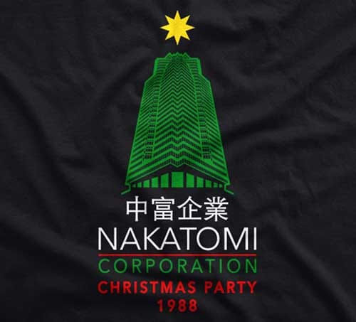 Die Hard Nakatomi Christmas Party Tower t-shirt design by Candywrap Design