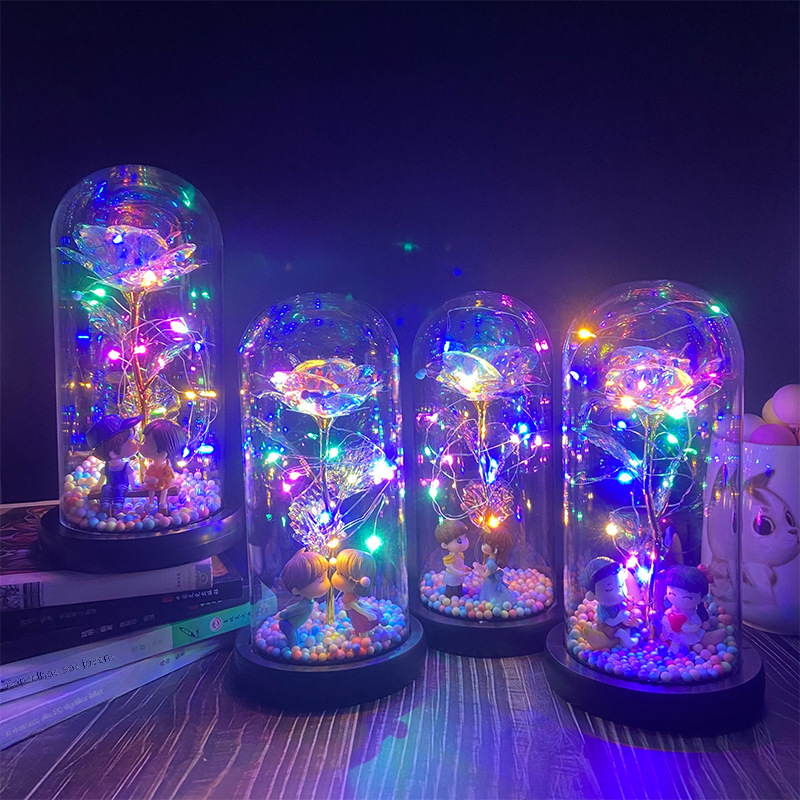 Thumbnail: LED Glass Dome Faux Gold Foil Rose Eternal Flower
