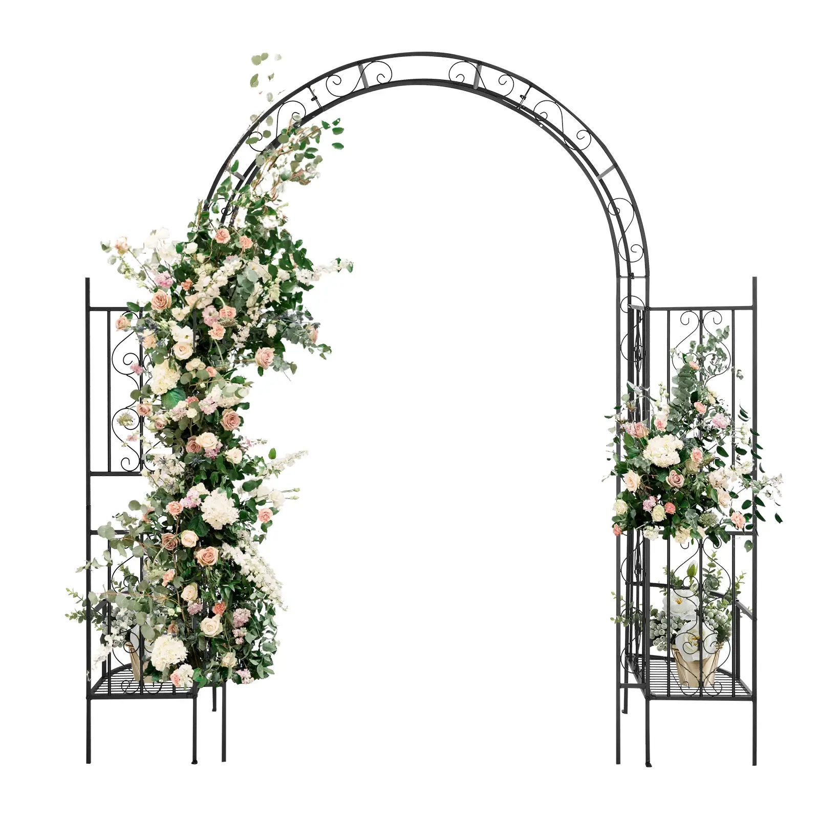 Double Layer Iron Arch Trellis with Arc Roof for Garden Vines