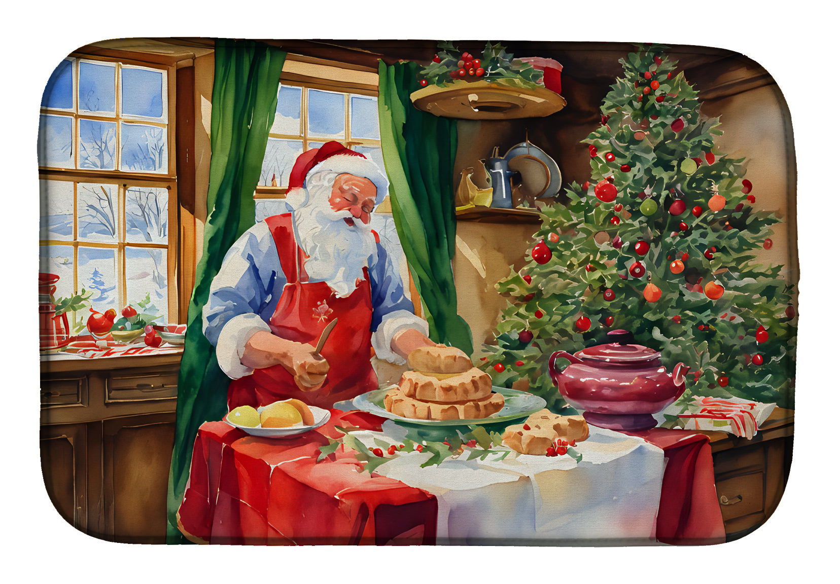 Cookies With Santa Claus Papa Noel Dish Drying Mat