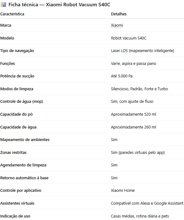 Robô Aspirador Xiaomi S40C