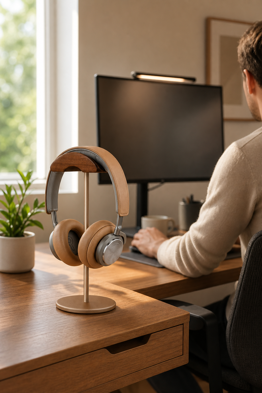 Micool Headphone Stand Aluminium and Wood Gaming Headset Stand Holder for All Si