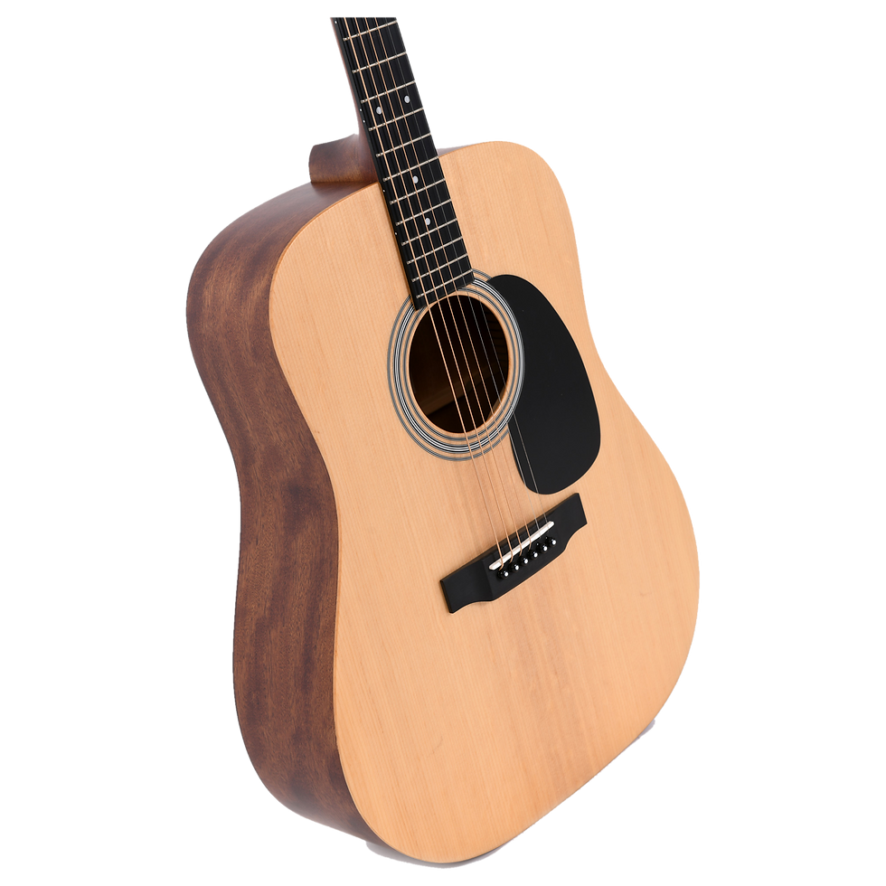 Thumbnail: Sigma DM-ST acoustic guitar, body close-up with solid Sitka spruce top