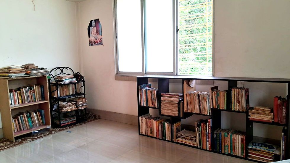 A part of his numerous bookshelves at our house in Kolkata.