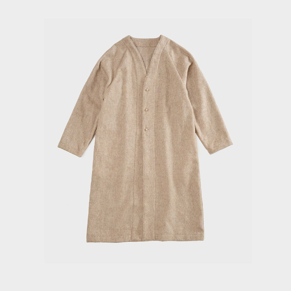 Wool Linen Herringbone No Collar Coat