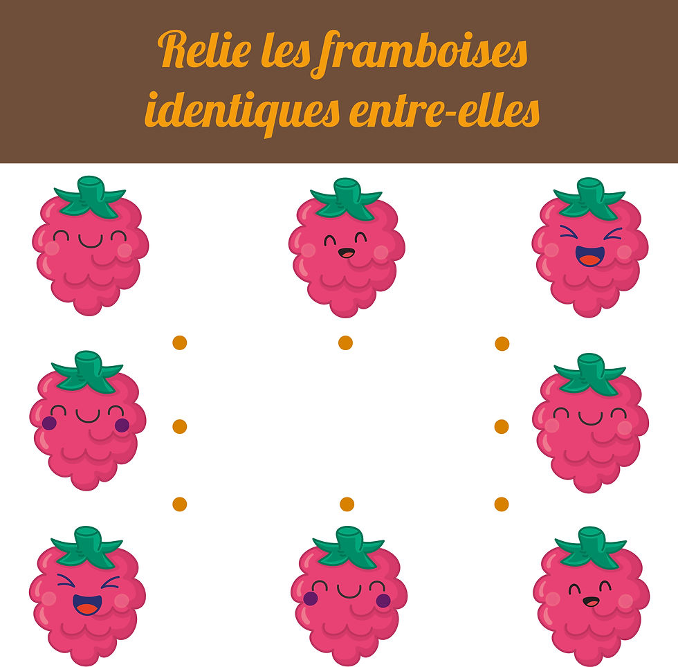 Relie les framboises identiques entre-elles