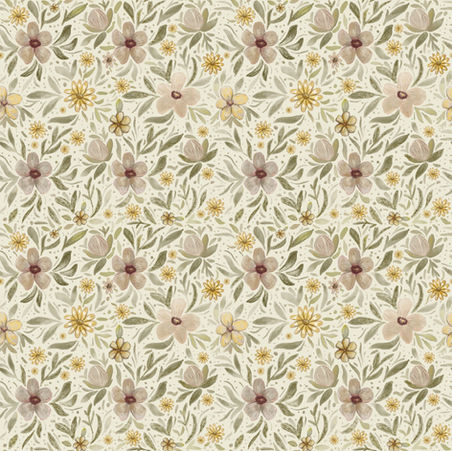 Muted pink, cream, and yellow watercolor floral pattern on a cream background.