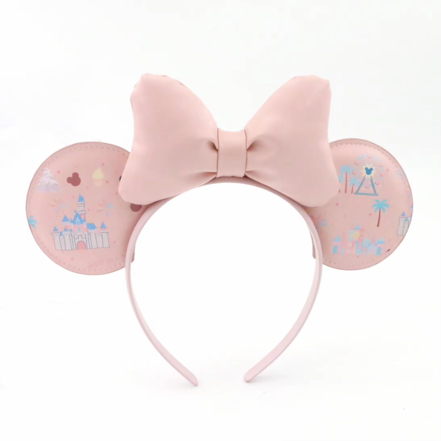 Pastel Pink Minnie Mouse Ears Headband Vegan Leather - Disneyland Handmade PVC