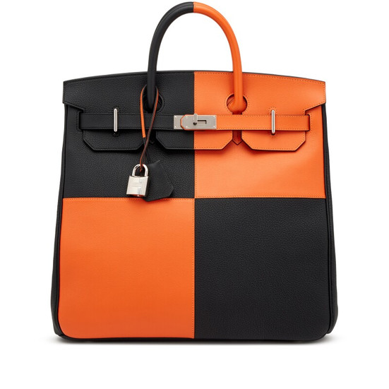 Black and Orange H Togo HAC Casaque Birkin 40 Palladium Hardware